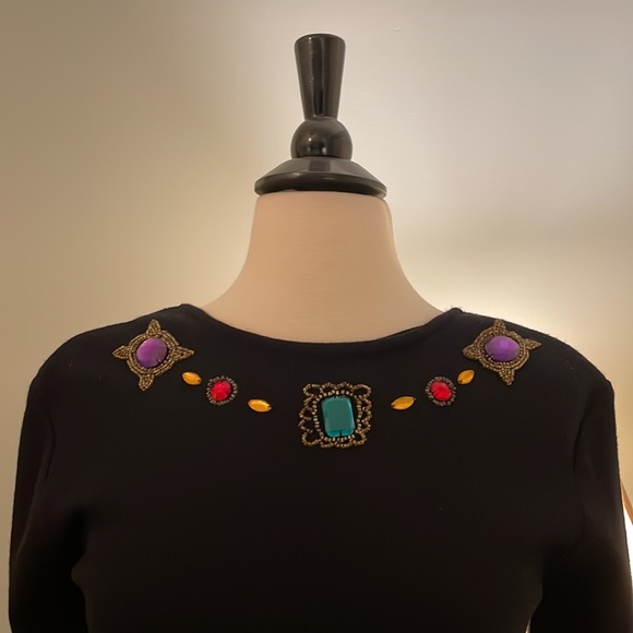 Black Dressy Dress with Jewels and sexy Back Deep V• Great For Holiday - Picture 15 of 16